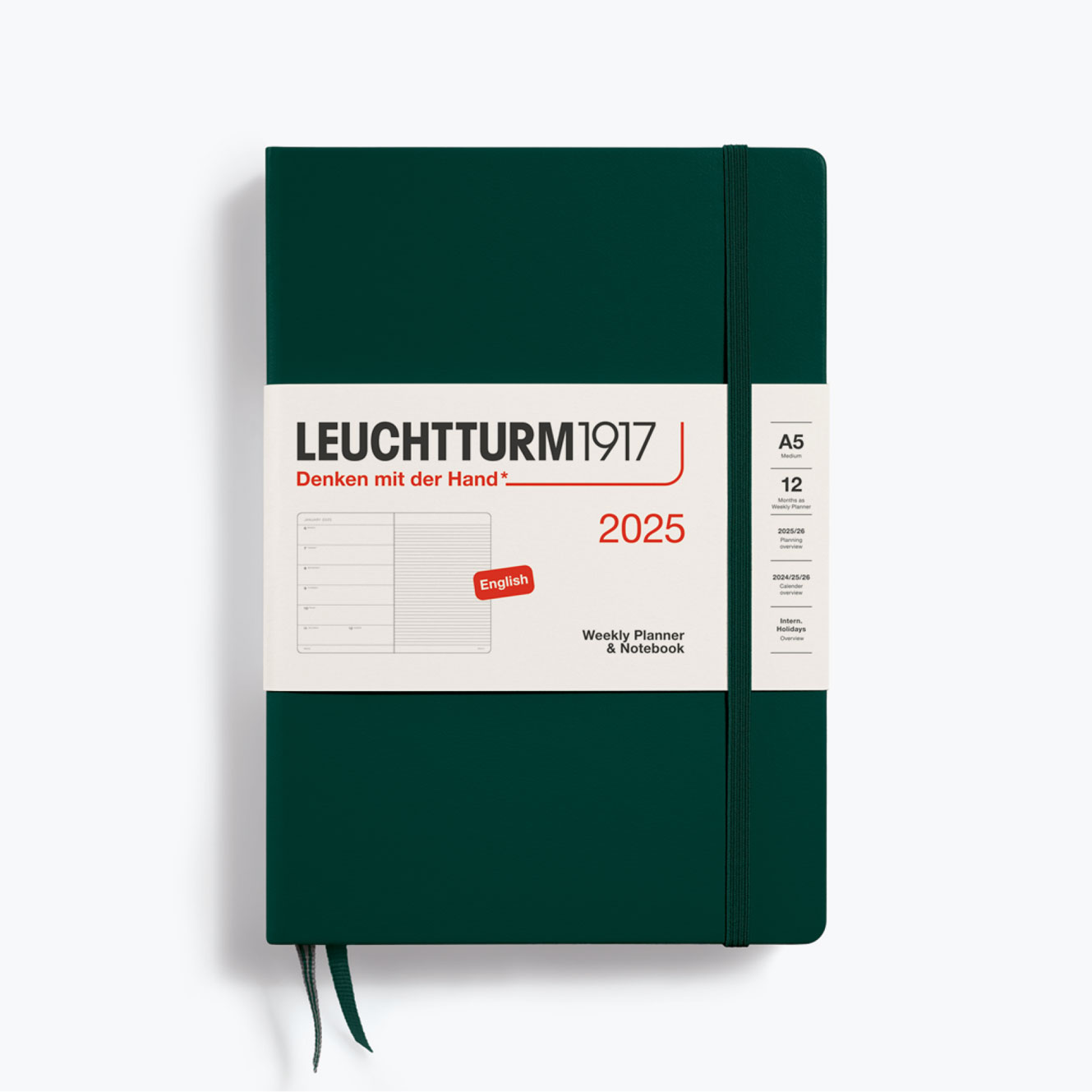 Leuchtturm1917 - 2025 Diary - Weekly Notebook - A5 - Forest Green (Hard)