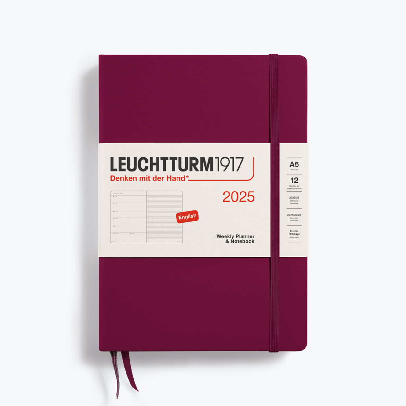 Leuchtturm1917 - 2025 Diary - Weekly Notebook - A5 - Port Red (Hard)