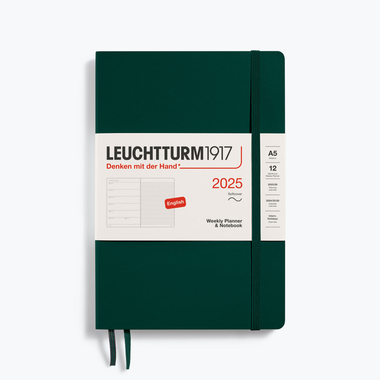 Leuchtturm1917 - 2025 Diary - Weekly Notebook - A5 - Forest Green (Soft)