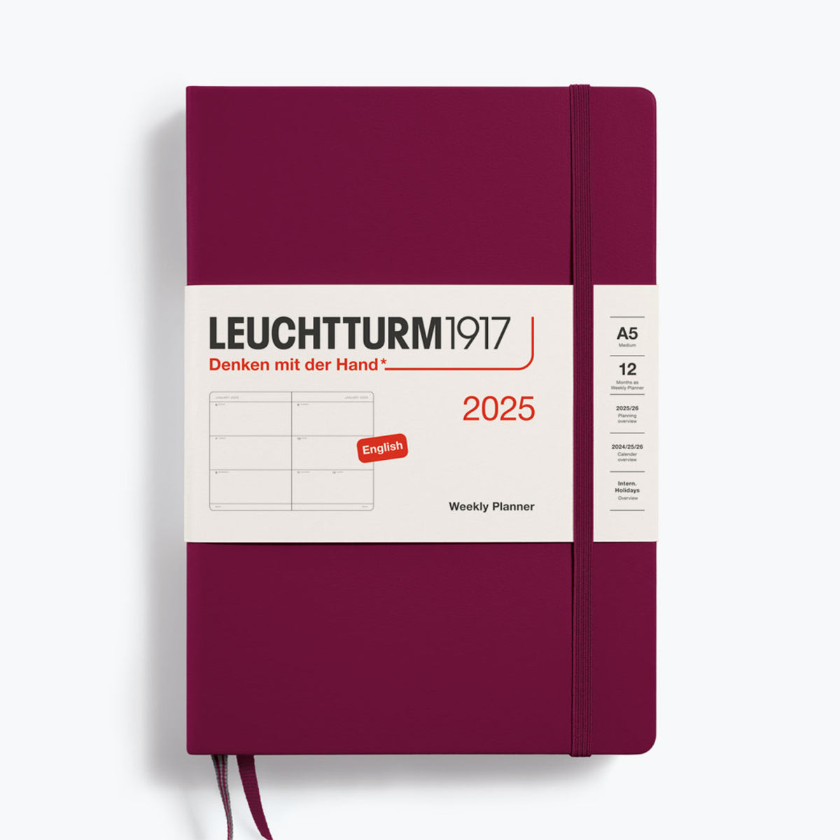 Leuchtturm1917 - 2025 Diary - Weekly Planner - A5 - Port Red (Hard)