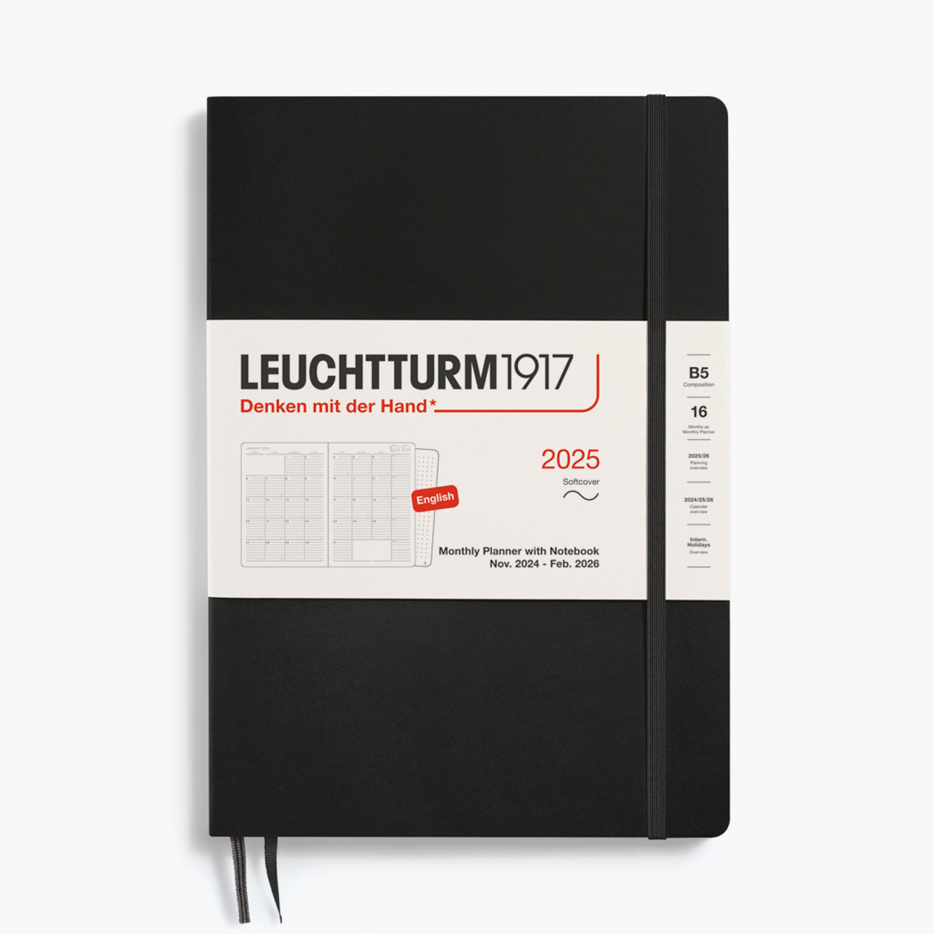 Leuchtturm1917 - 2025 Diary - Monthly Notebook - B5 - Black