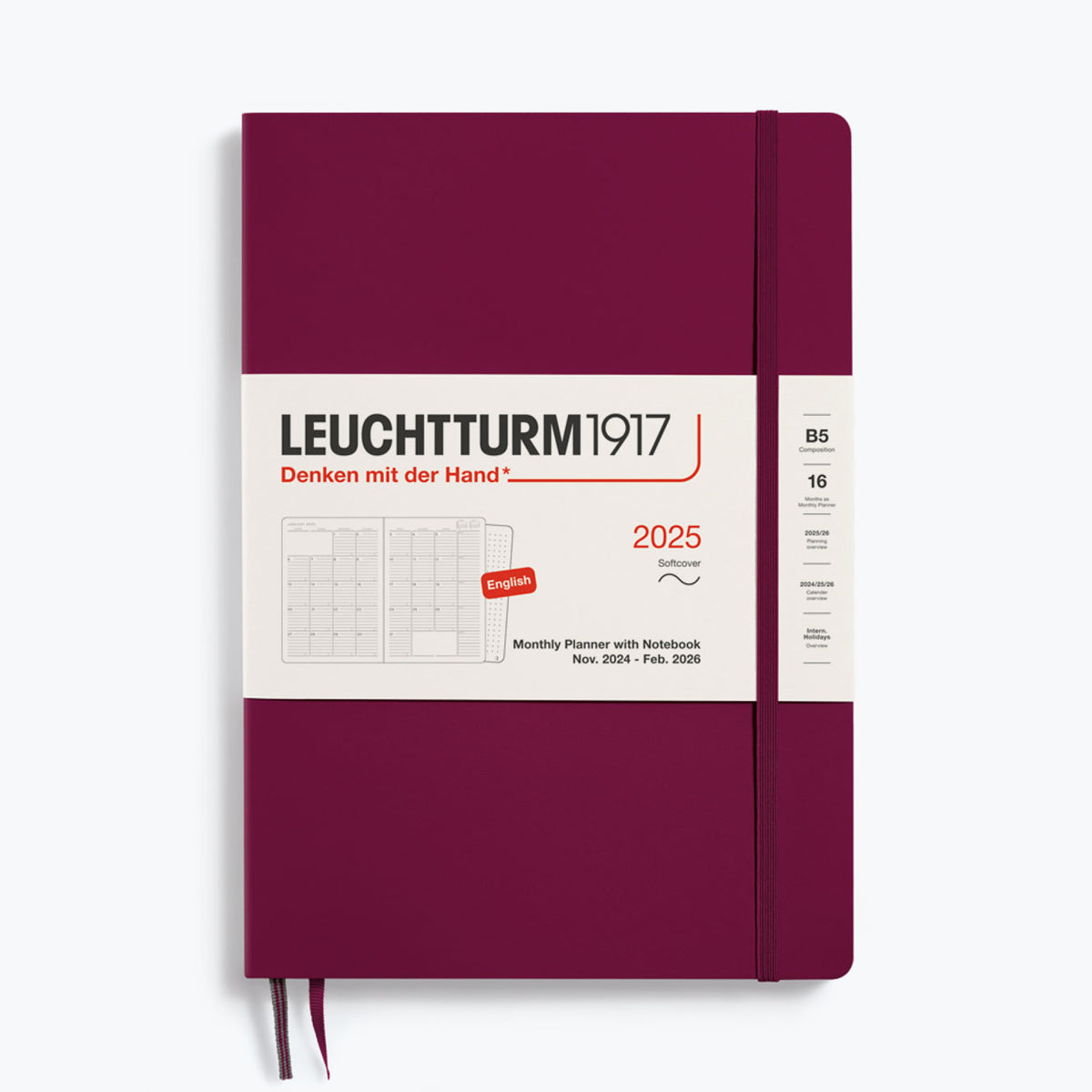 Leuchtturm1917 - 2025 Diary - Monthly Notebook - B5 - Port Red