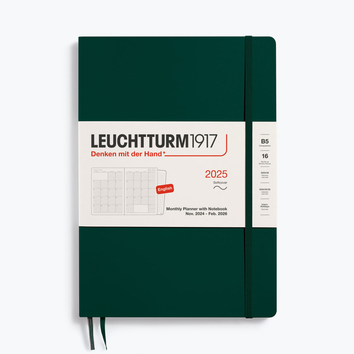 Leuchtturm1917 - 2025 Diary - Monthly Notebook - B5 - Forest Green