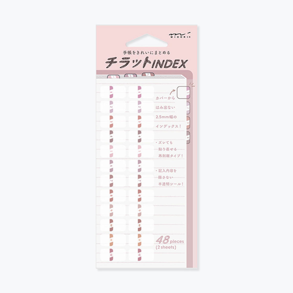 Midori - Planner Sticker - Index Labels - Numbers - Pink