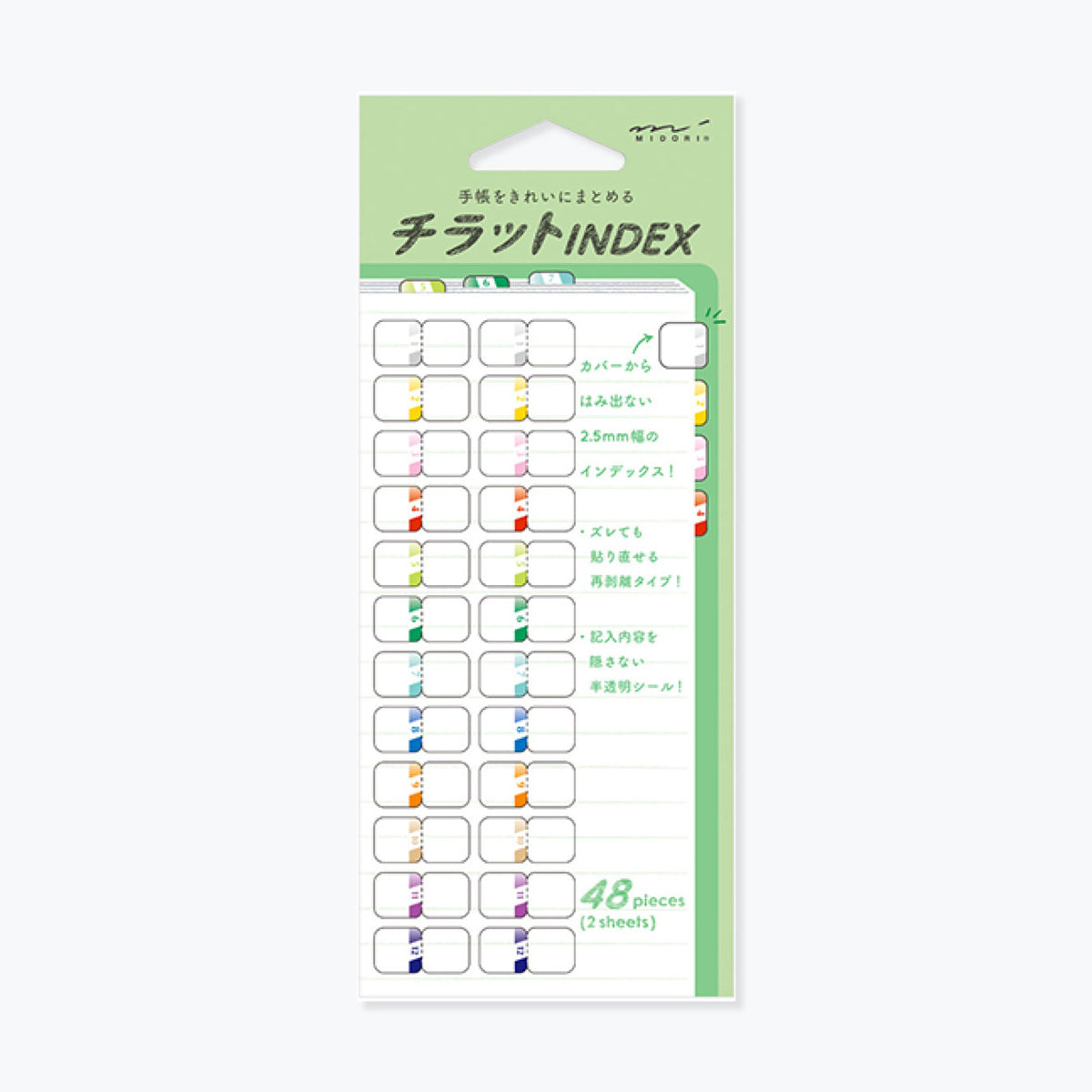 Midori - Planner Sticker - Index Labels - Coloured Numbers