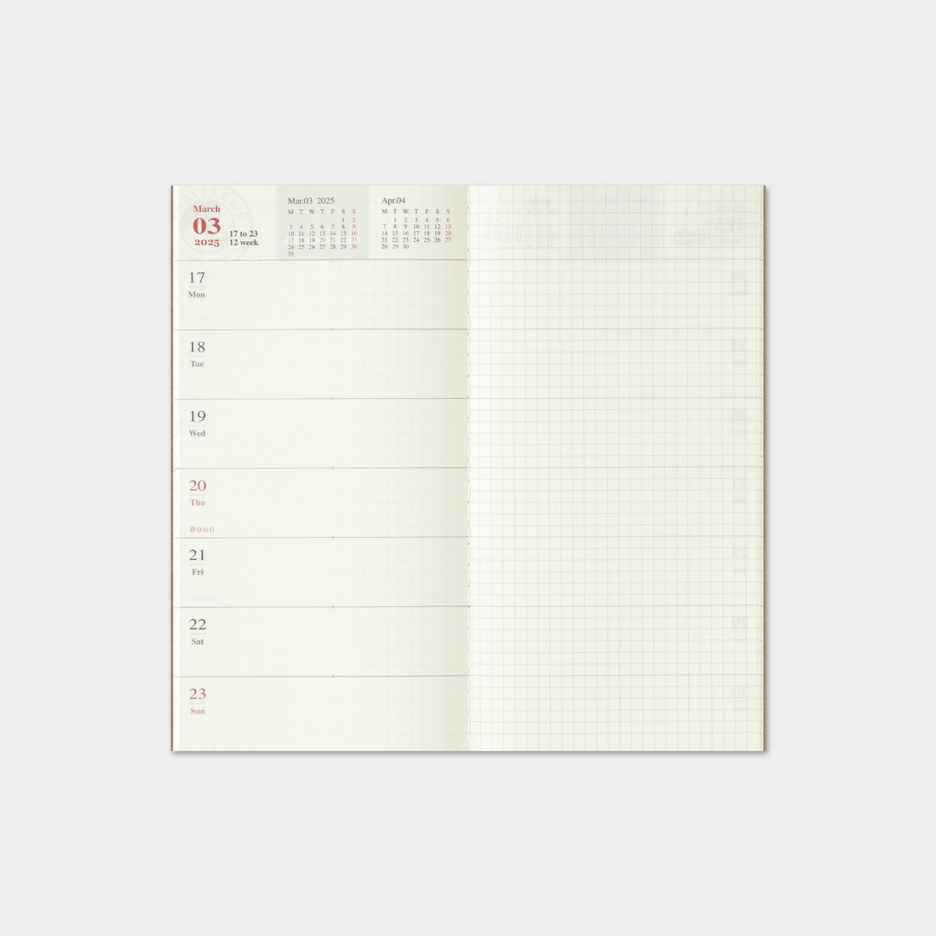 Traveler's Company - 2025 Diary - Insert - Regular - Weekly+Memo