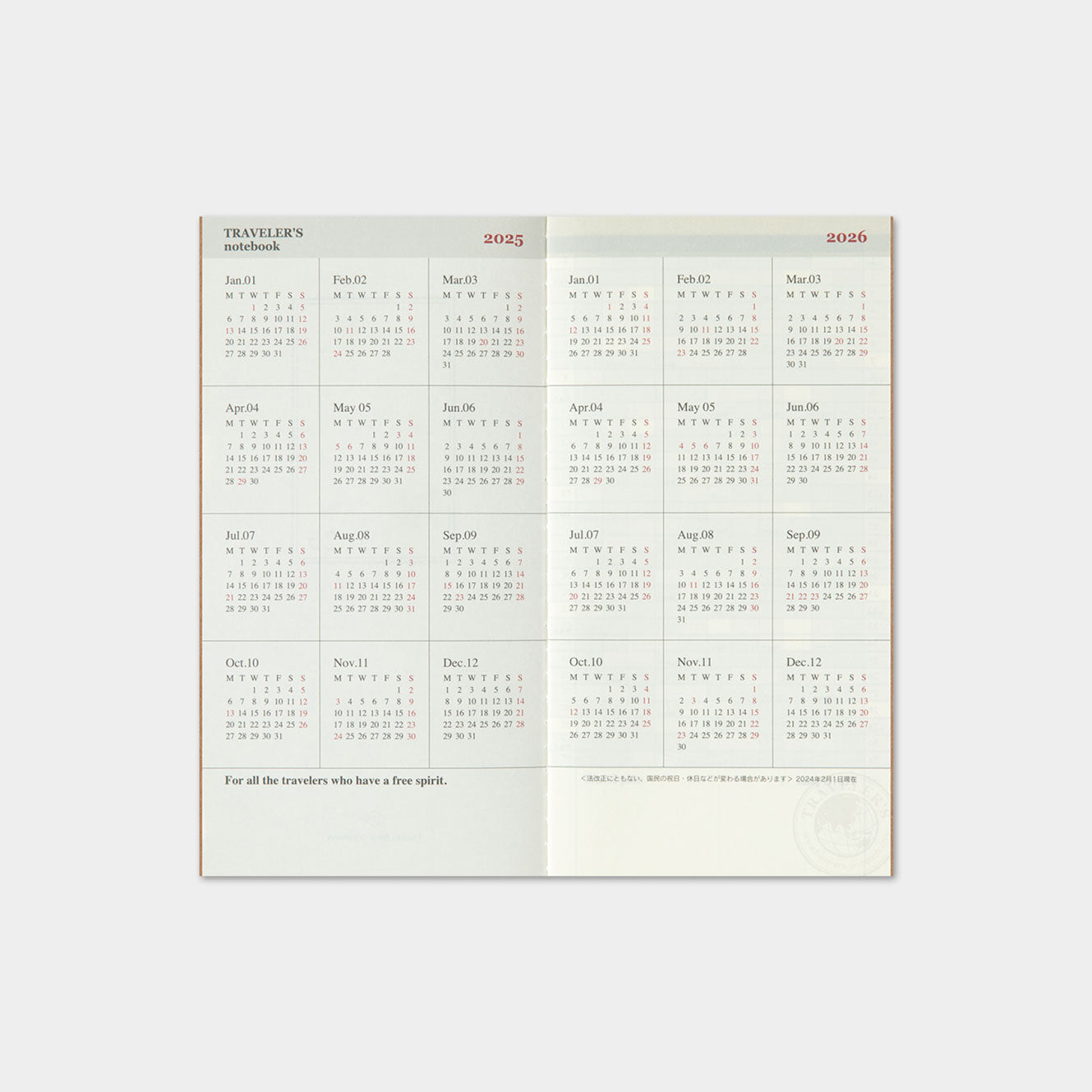 Traveler's Company - 2025 Diary - Insert - Regular - Monthly