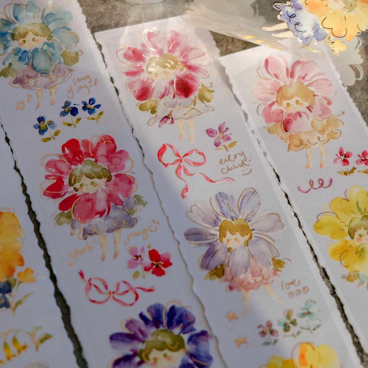Meow Illustration - Washi Tape - Flower Girls Rose Gold Foil (PET)